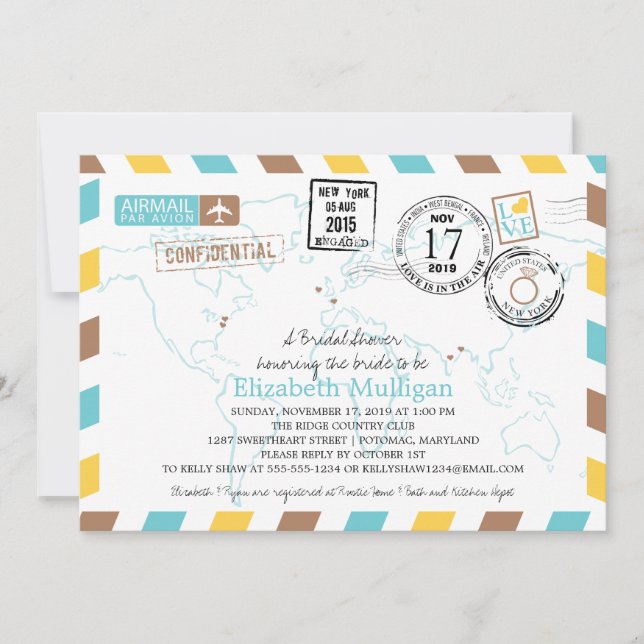 World Traveller Airmail | Bridal Shower Invitation (Front)