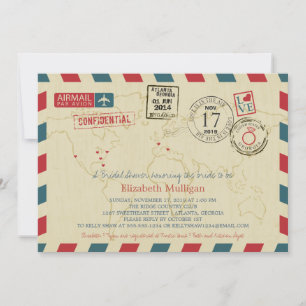 World Traveller Airmail Bridal Shower Invitation