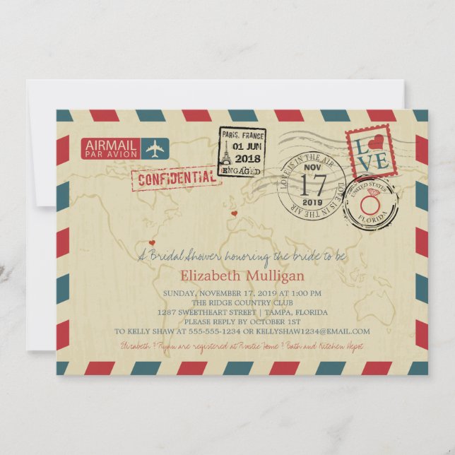 World Traveller Airmail | Bridal Shower Invitation (Front)