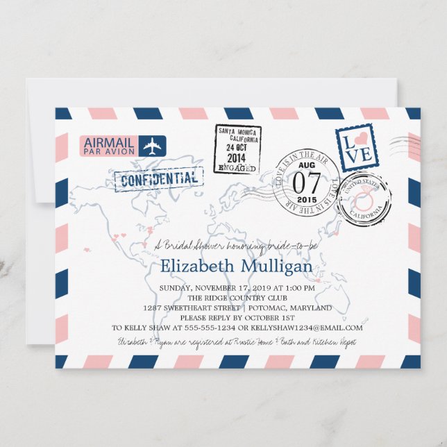 World Traveller Airmail | Bridal Shower Invitation (Front)