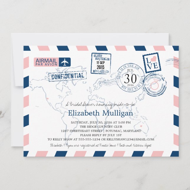 World Traveller Airmail | Bridal Shower Invitation (Front)