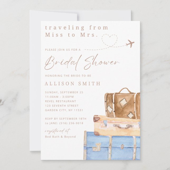 World Traveller Bridal Shower Invitation (Front)