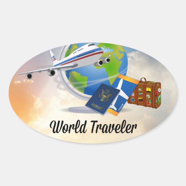 World Traveller, Design 2 Oval Sticker (Front)