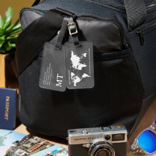 World Traveller Grayish Map Name Luggage Tag