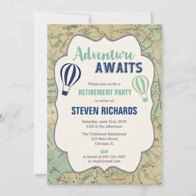 World traveller map adventure awaits retirement invitation (Front)