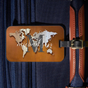 World Traveller  Map Custom Monogram Name Lugga Luggage Tag