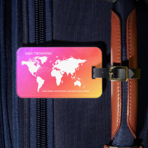 World Traveller Map Gradient Colours Custom Name  Luggage Tag