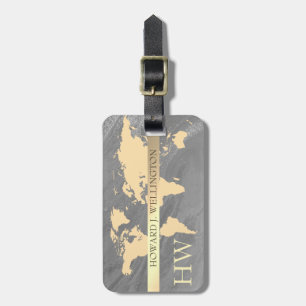 World Traveller Map Marble Glitter monogram Name Luggage Tag