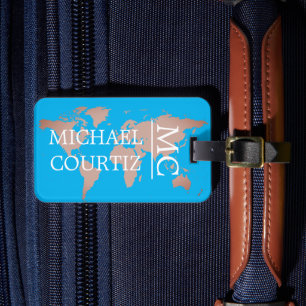 World Traveller map metal Monogrammed personalise  Luggage Tag