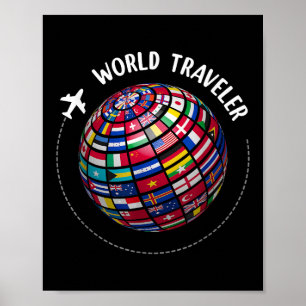 World Traveller Map, World Flags Traveller, Countr Poster