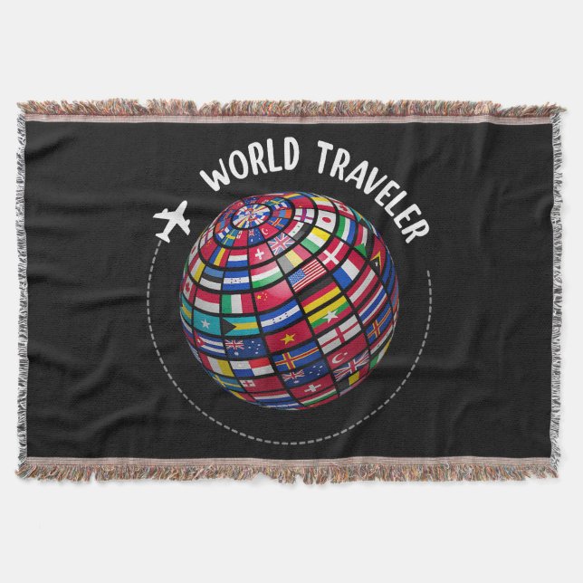 World Traveller Map, World Flags Traveller, Countr Throw Blanket (Front)