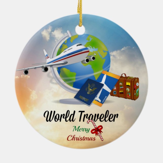 World Traveller, Merry Christmas Ceramic Tree Decoration (Back)