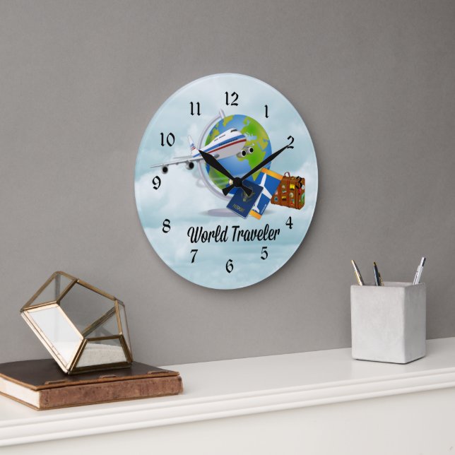 World Traveller, packed and ready to go, Large Clock (Office)
