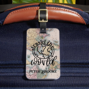 World Traveller Pink Map Personalised  Luggage Tag