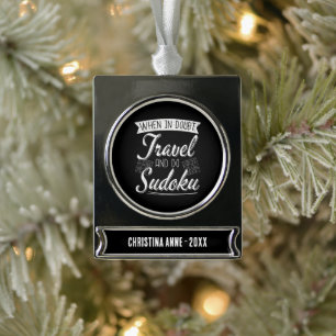 World Traveller Sudoku Puzzle Lover  Silver Plated Banner Ornament