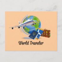 World Traveller. Suitcase, tickets and passport.