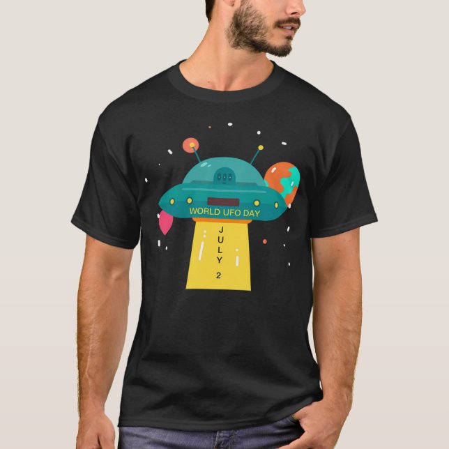 World Ufo Day Cartoon T-Shirt (Front)