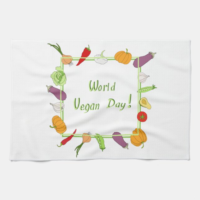 World Vegetarian Day Minimalist Cute     Tea Towel (Horizontal)