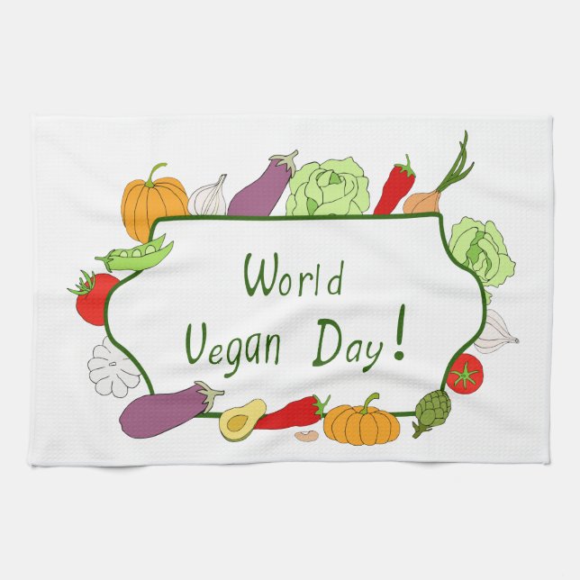 World Vegetarian Day Minimalist Cute     Tea Towel (Horizontal)