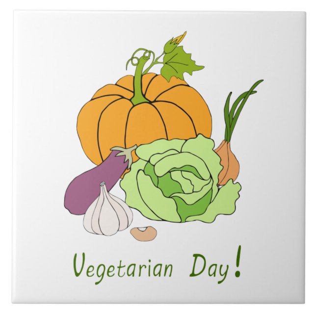 World Vegetarian Day Minimalist Cute     Tile (Front)