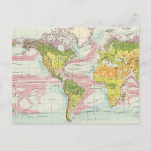 World vegetation & ocean currents Map Postcard