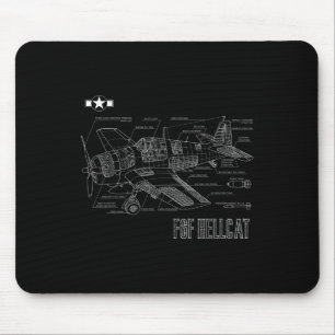 World War 2 F6f Hellcat Fighter Aeroplane Blueprin Mouse Pad