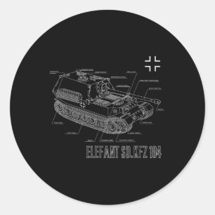World War 2 German Anti Tank Destroyer Elefant Blu Classic Round Sticker