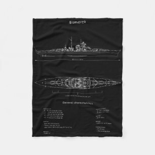 World War 2 German Bismarck Ship Model Ww2 Battles Fleece Blanket