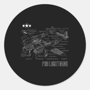 World War 2 P-38 Lightning Fighter Aeroplane Bluep Classic Round Sticker