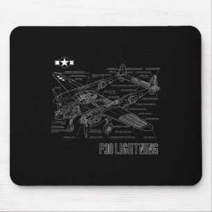 World War 2 P-38 Lightning Fighter Aeroplane Bluep Mouse Pad