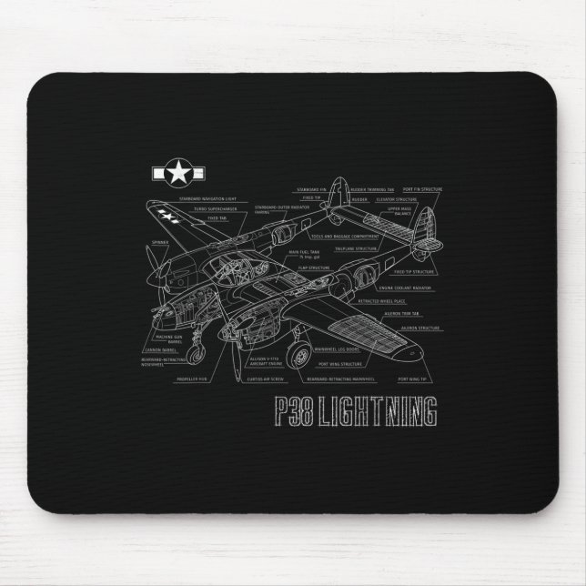 World War 2 P-38 Lightning Fighter Aeroplane Bluep Mouse Pad (Front)