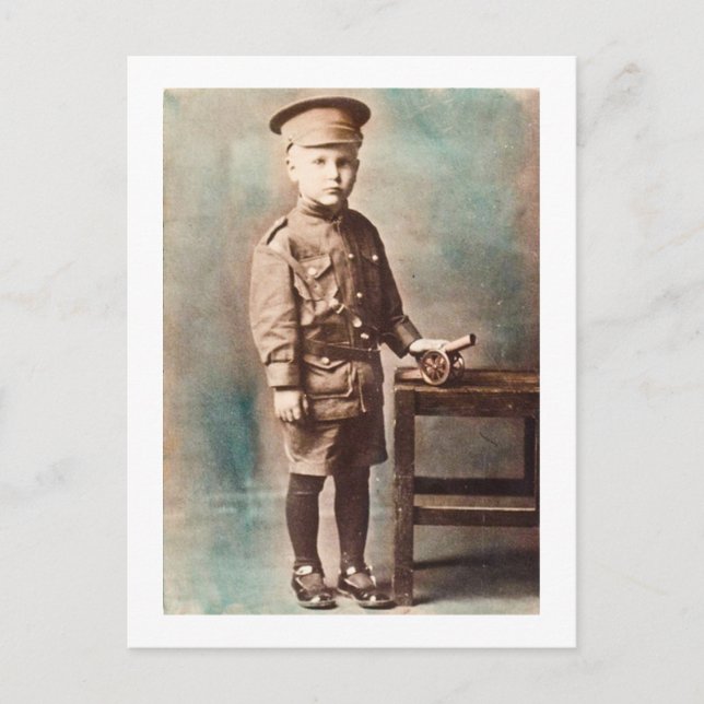 World War I Boy and Toy Cannon Hand Tinted Postcard (Front)