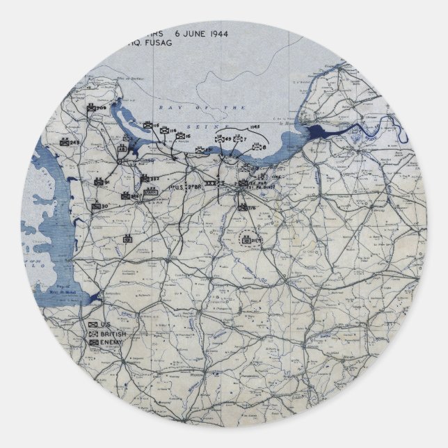 World War II D-Day Map June 6, 1944 Classic Round Sticker (Front)