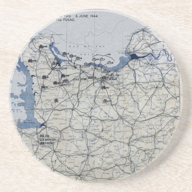 World War II D-Day Map June 6, 1944 Coaster (Front)