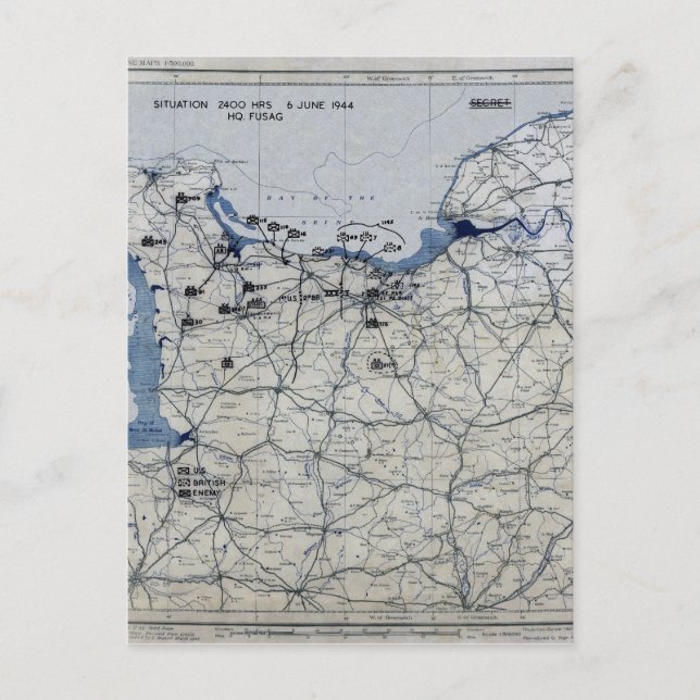 World War II D-Day Map June 6, 1944 Postcard (Front)