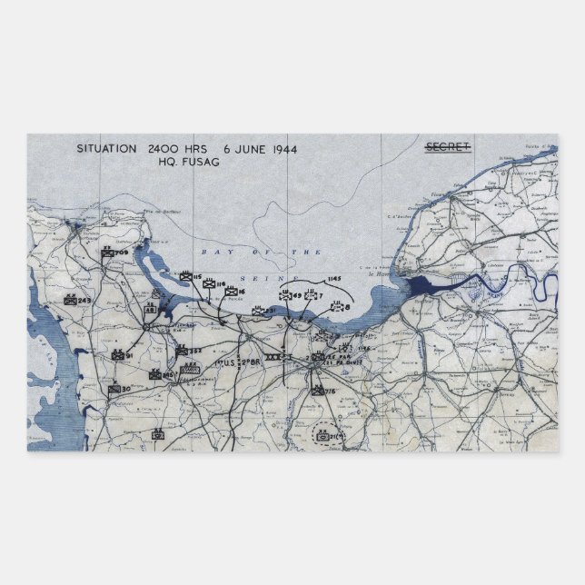 World War II D-Day Map June 6, 1944 Rectangular Sticker (Front)