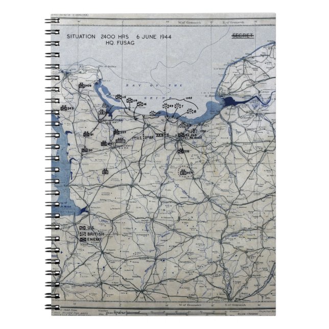 World War II D-Day Map June 6, 1944 Spiral Notebook (Front)