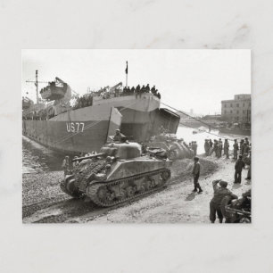 World War II  Sherman tanks disembarking in Anzio Postcard