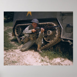 World War II Soldier Kneeling with Garand Rifle Poster