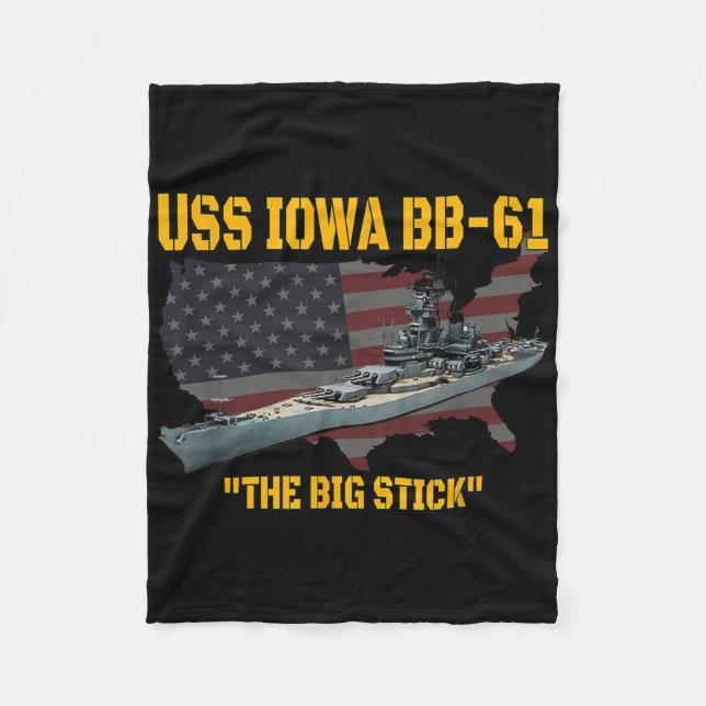 World War Ii Warship Uss Iowa &amp; Ww2 Bb-61 Batt Fleece Blanket (Front)