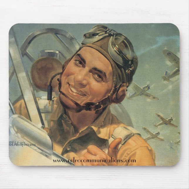 World War ll Pilot in Action Mouse Pad (Front)