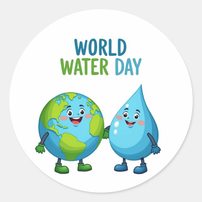 World Water Day: A Cheerful Celebration of Water Classic Round Sticker (Front)