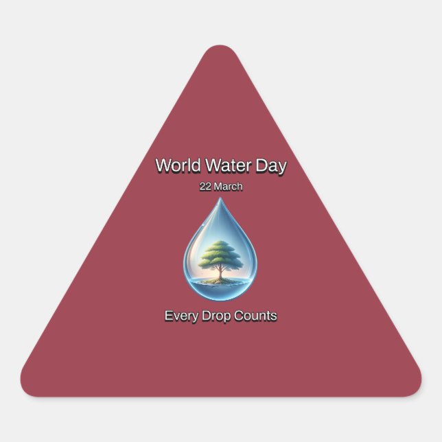 World Water Day. Every Drop Counts. Triangle Sticker (Front)