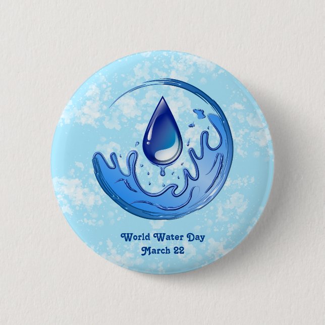 World Water Day Save Water Save Earth 6 Cm Round Badge (Front)