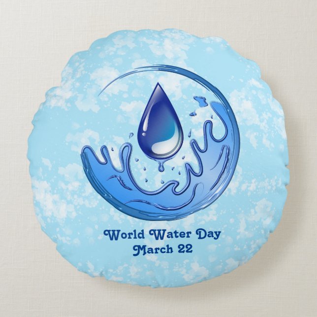 World Water Day Save Water Save Earth Round Cushion (Front)