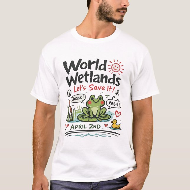 World Wetlands Day Cute Frog Illustration T-Shirt (Front)