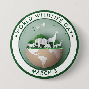 World Wildlife Day, papercut animals 7.5 Cm Round Badge
