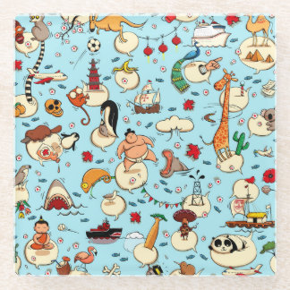 World Wonders: Colourful Blue Pattern. Glass Coaster