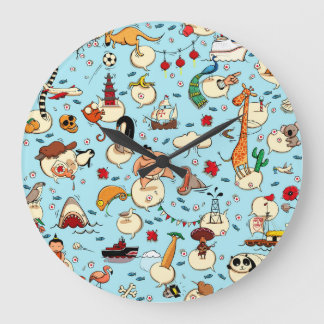 World Wonders: Colourful Blue Pattern. Large Clock