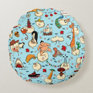 World Wonders: Colourful Blue Pattern. Round Cushion
